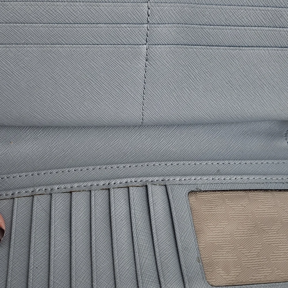 Michael Kors Long Zip Around Wallet Wristlet Powder Blue Clutch Hand Bag